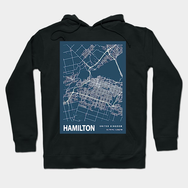 Hamilton Blueprint Street Map, Hamilton Colour Map Prints Hoodie by tienstencil